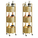 2X 3 Tier Metal Bathroom Shelf Organizer with Wheels Gold 93cm Multifunctional