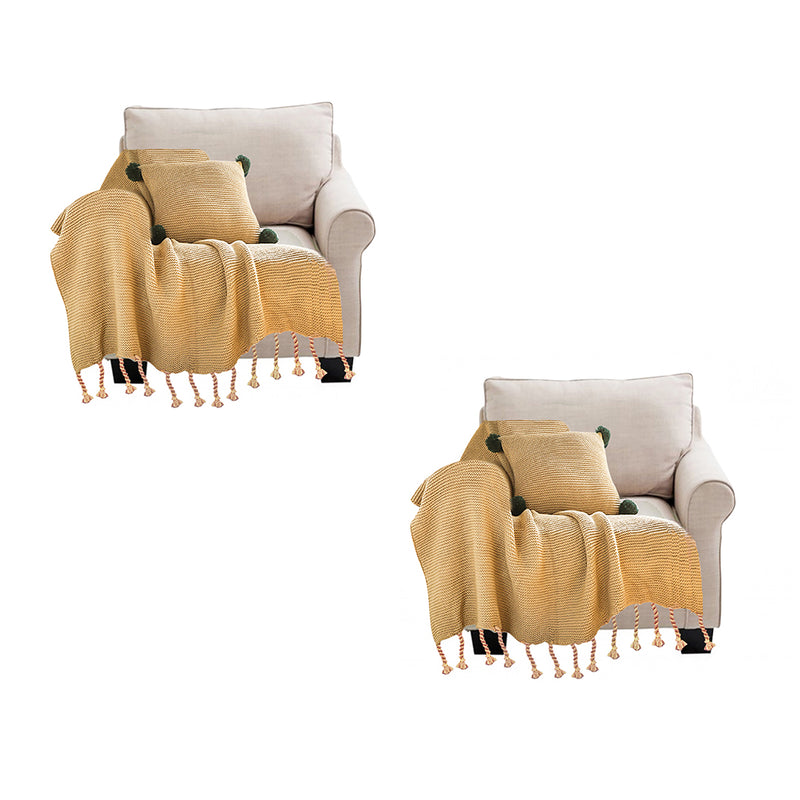 2X Knitted Throw Blanket 100% Acrylic 130cmx170cm Tassel Fringe Coffee