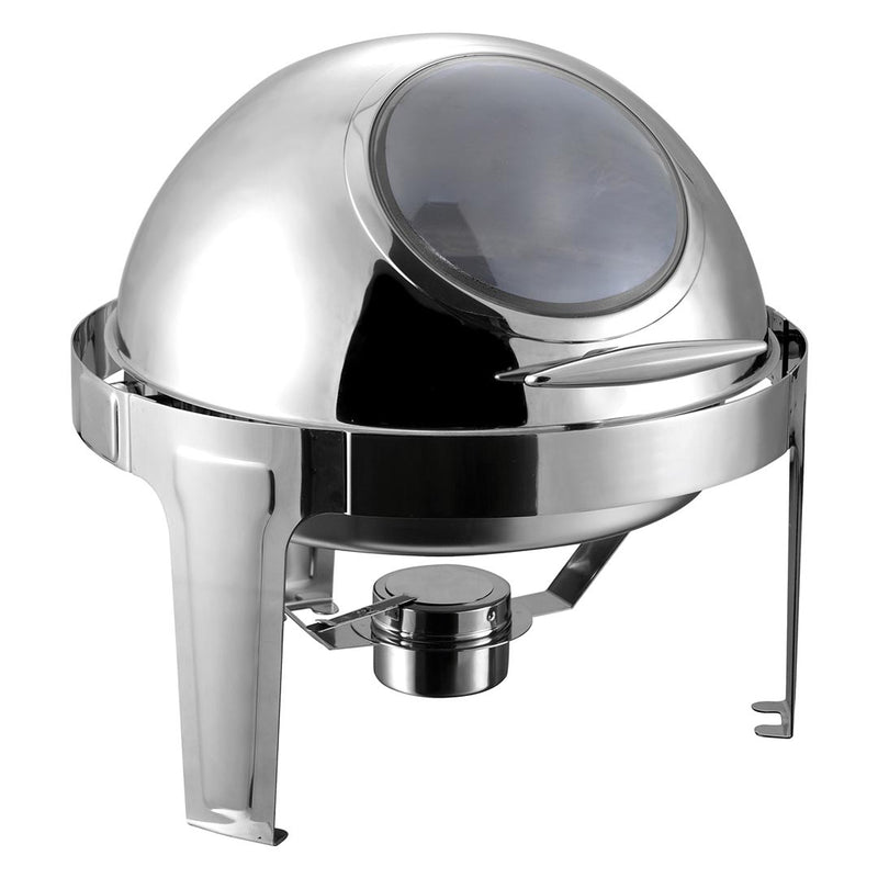 6L Stainless Steel Round Chafing Dish Glass Roll Top Food Warmer Elegant Design