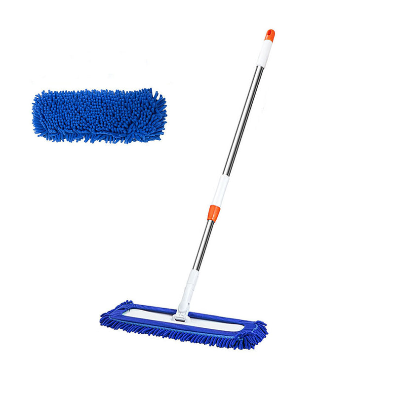 Flat Microfiber Mop 60X12 Cm Stainless Steel Handle Blue 2 Pieces Dust Remover