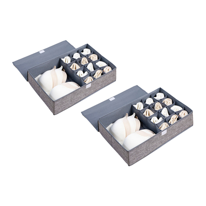 2X Grey Foldable Flip Top Underwear Storage Box Polypropylene 44x29x13cm