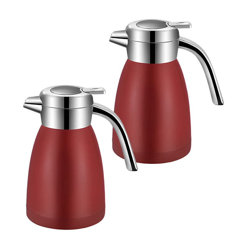 2X 1.2L 18/10 Stainless Steel Insulated Vacuum Flask Red Spill Proof