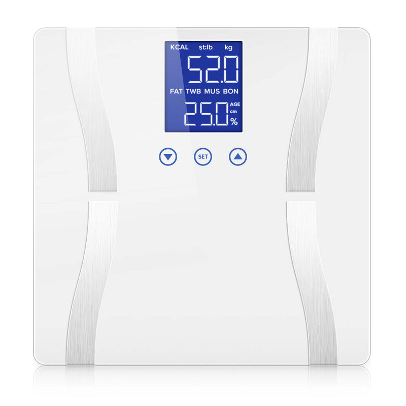 Glass Lcd Digital Body Fat Bathroom Scale White 180kg 8 Users Bmi