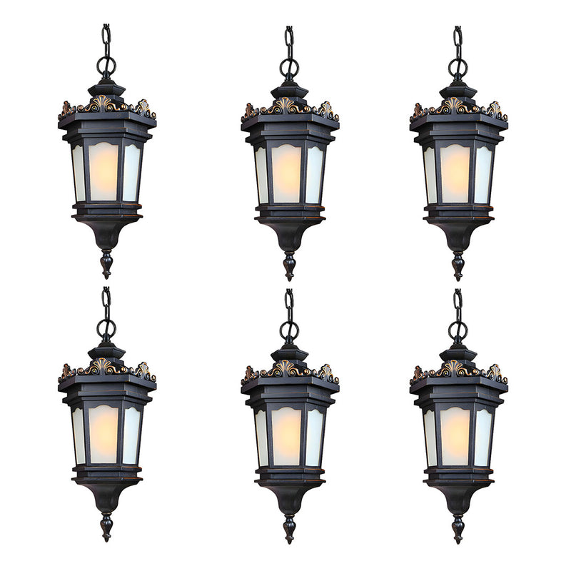 6X Vintage Hanging Lantern Chandelier Aluminum And Glass 25cmx54.5cm Black