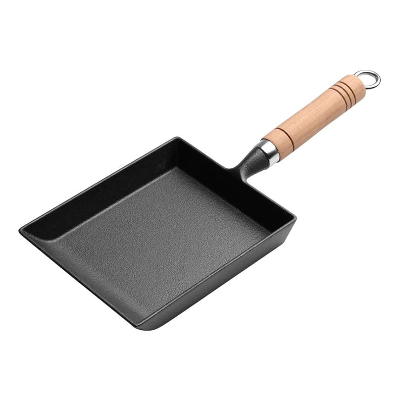 Cast Iron Tamagoyaki Omelette Fry Pan Non-Stick Skillet With Wooden Handle