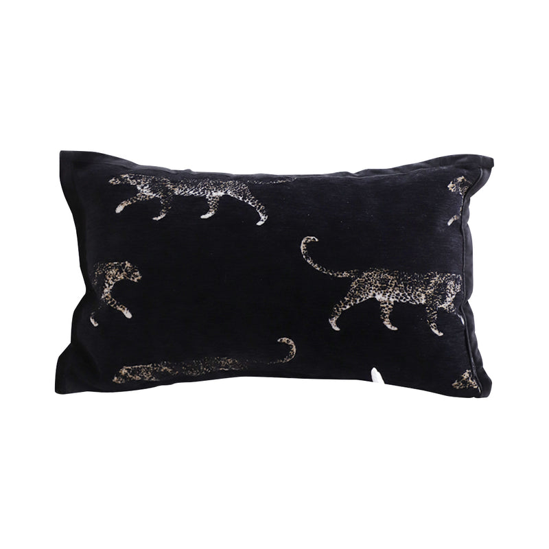 Black 35x55x18cm Throw Pillow Polyester Cotton Embroidered Panther Motif