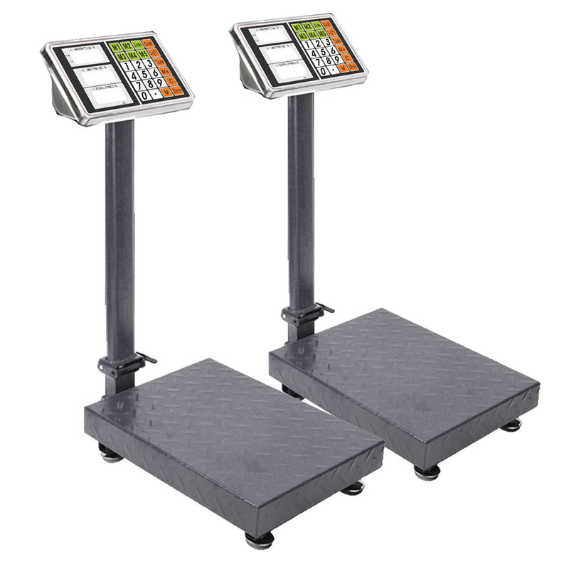 2X 300kg Digital Platform Scale Black Stainless Steel LCD Display Heavy Duty