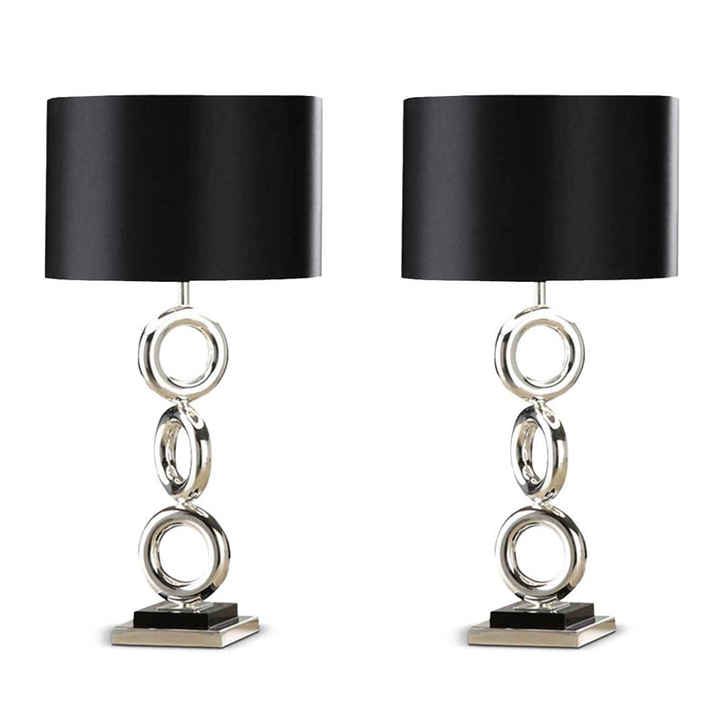 2X Industrial Style Metal Table Lamps Fabric Drum Shade 35cm x 65cm