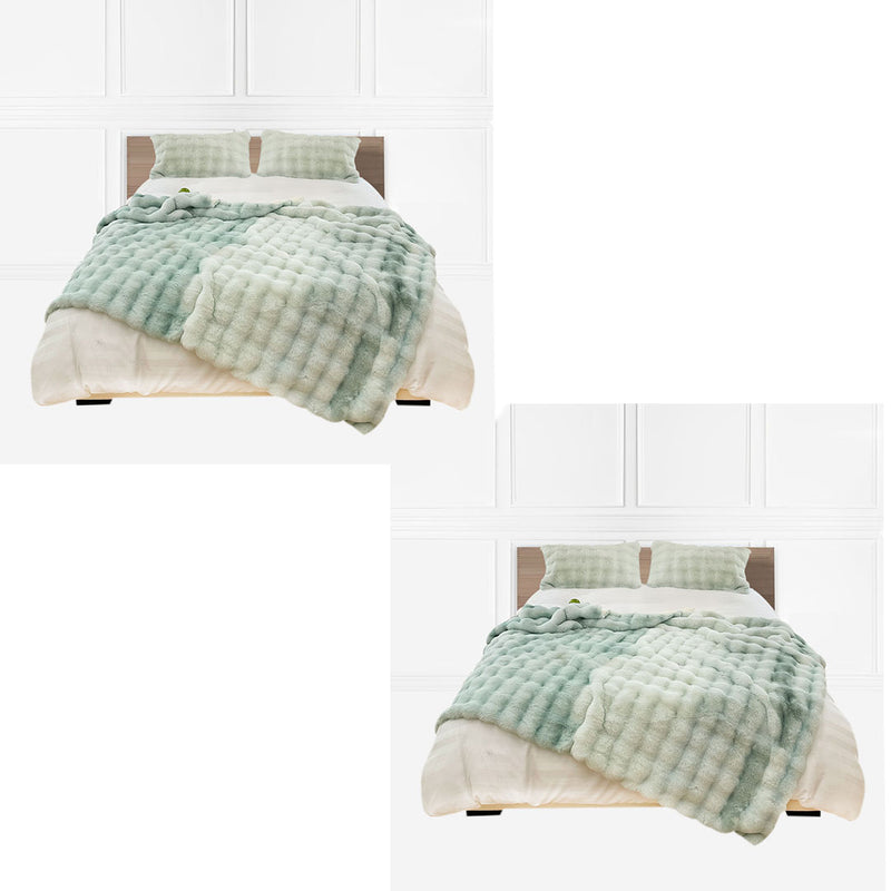 2X 200x230cm Light Green Fuzzy Polyester Throw Blanket Super Soft Cozy Fluffy