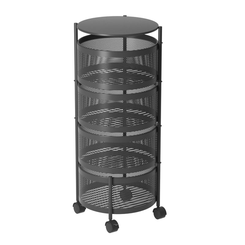 4 Tier Round Rotating Steel Kitchen Cart with Wheels Black 32x32x97cm
