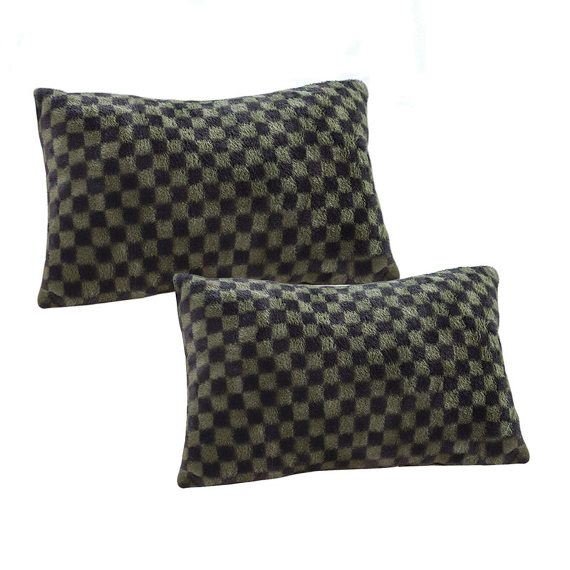 2X Dark Green Velvet Checkered Lumbar Throw Pillow 30x50cm Plush Cushion