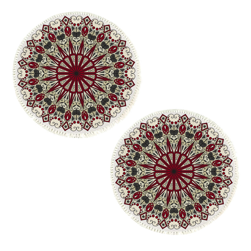 2X 120cm Round Mandala Polyester Area Rug Anti Slip Backing Tassel Print