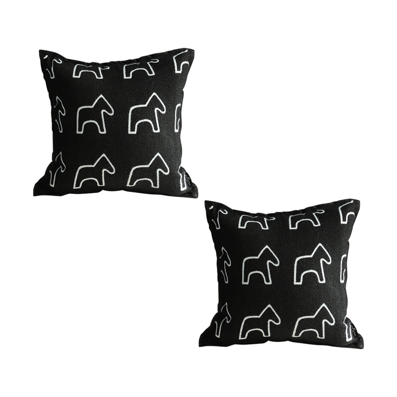 2X Throw Pillow Teddy Fleece 45X45X14 Cm Square Pony Design Black Polyester