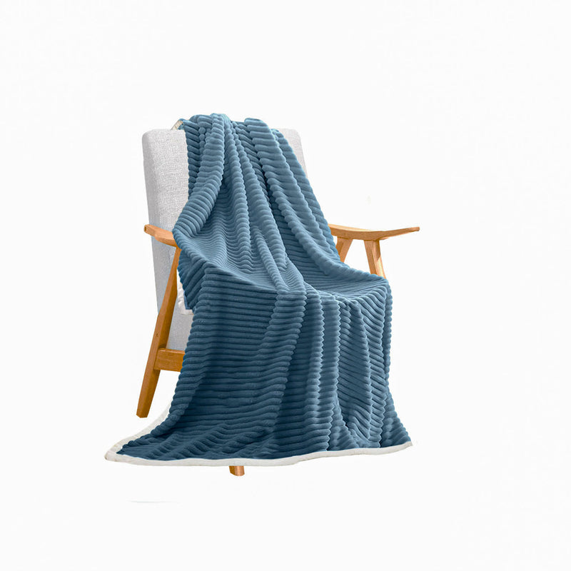 Blue Double Sided Thick Flannel Polyester Throw Blanket 200x220cm 2cm