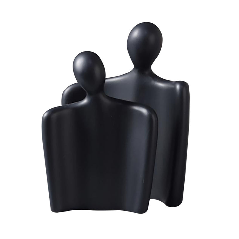 Abstract Human Ceramic Figurine Set of 2 Minimalist Matte Black 25.5cm 21cm