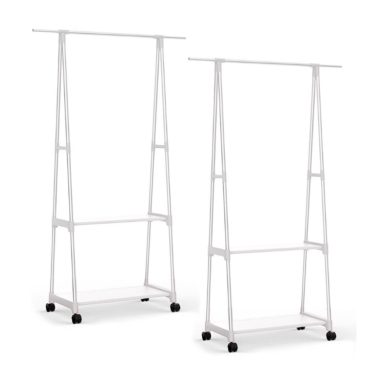 2X 2 In 1 Garment Rack Plastic Coated Iron Pipe 55x42x160cm 12kg White Wheels