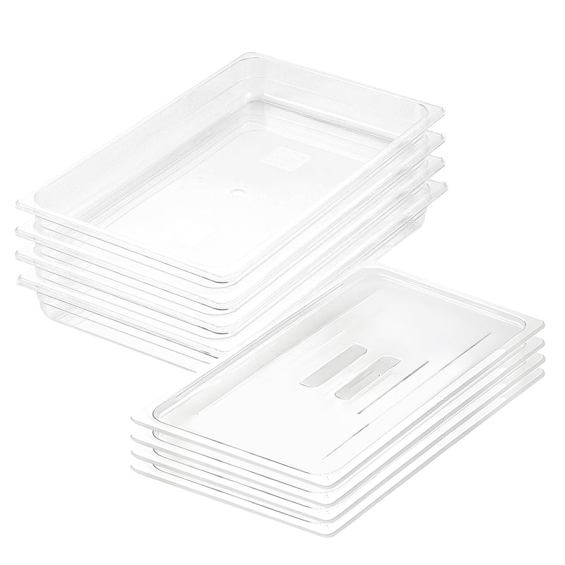 Gastronorm GN 1/1 65mm Clear Food Tray Set of 4 Polycarbonate with Lids