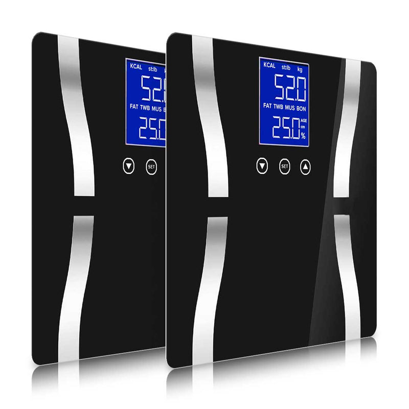 2X Glass Digital Body Fat Scale High Precision Lcd 30cm Square 180kg Black