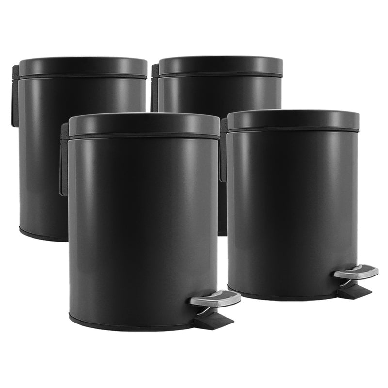 4X Black Stainless Steel Trash Bin 12L Pedal Operated Removable Inner Silent Lid