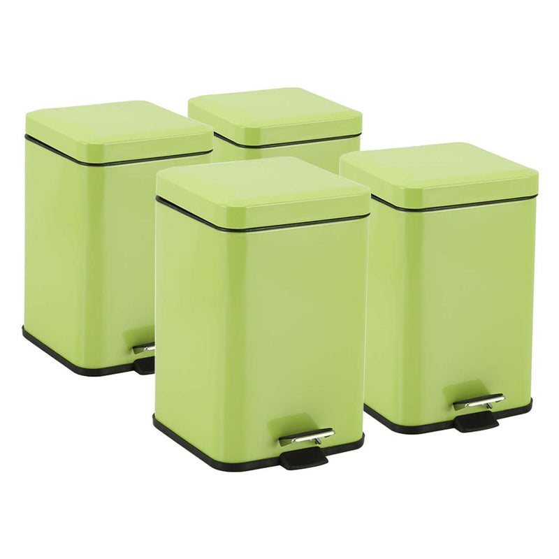 4X Stainless Steel 12L Pedal Rubbish Bin Square Foot Operated Green