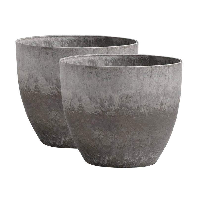 2X 27cm Rock Grey PP Resin Round Flower Pot Cement Look Indoor Outdoor Planter