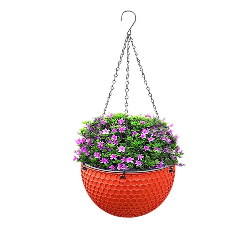 Red Medium Hanging Resin Planter 21x14x46cm Self Watering Drainage Steel Chain