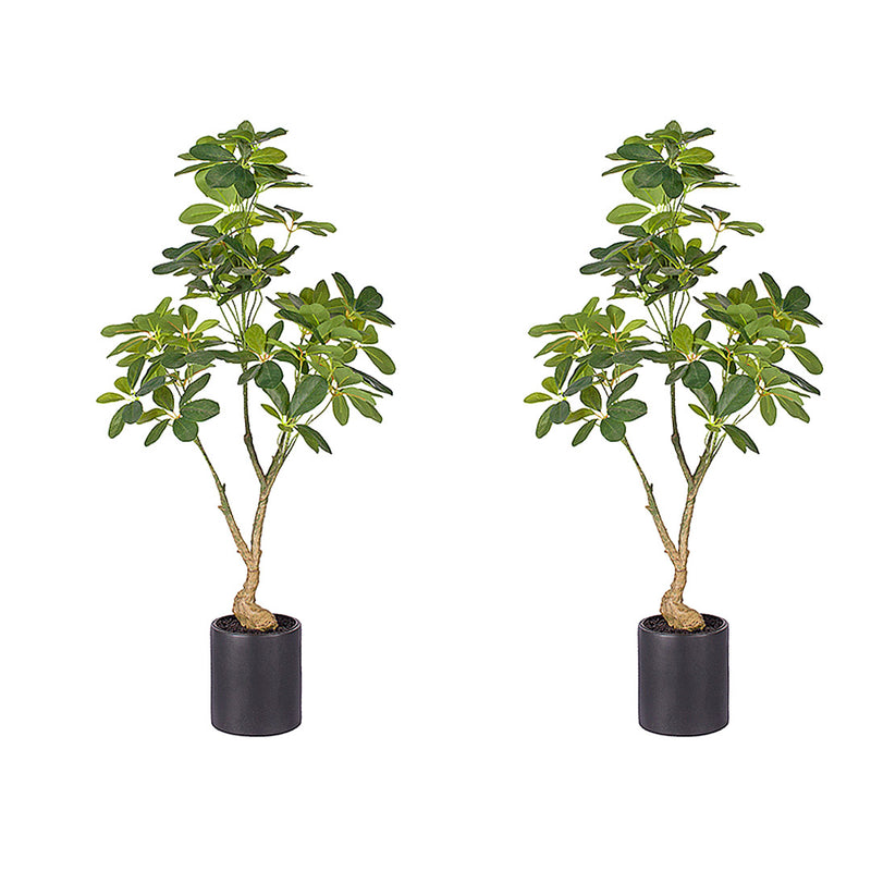 2X 120cm Artificial Schefflera Tree Polyethylene Indoor Green With Black Pot