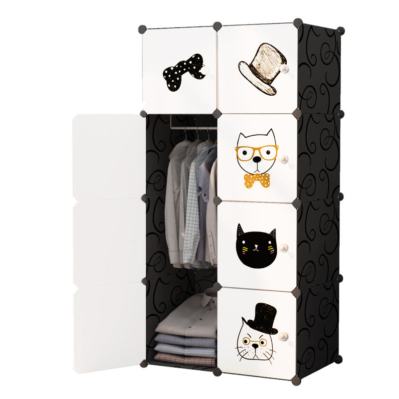 8 Cubes Portable Wardrobe Polypropylene Plastic Modular Closet 75x37x146cm Black