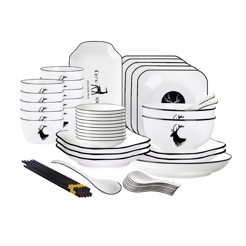 White Antler Ceramic Dinnerware Set 34 Piece Sleek Design Home Decor White