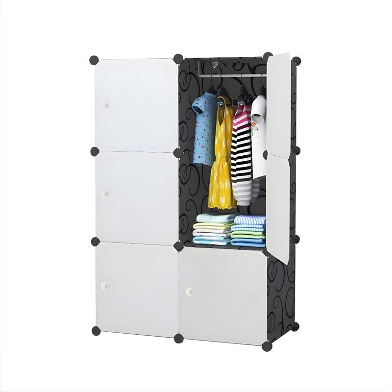 3 Tier 6 Cube Portable Wardrobe 75x37x110.5cm Polypropylene Black White