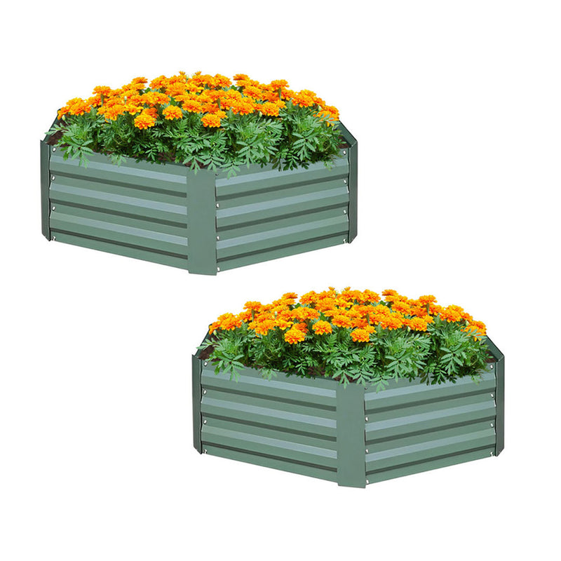 2X Galvanized Iron 60cm Hexagon Raised Garden Bed Vegetable Herb Planter Green