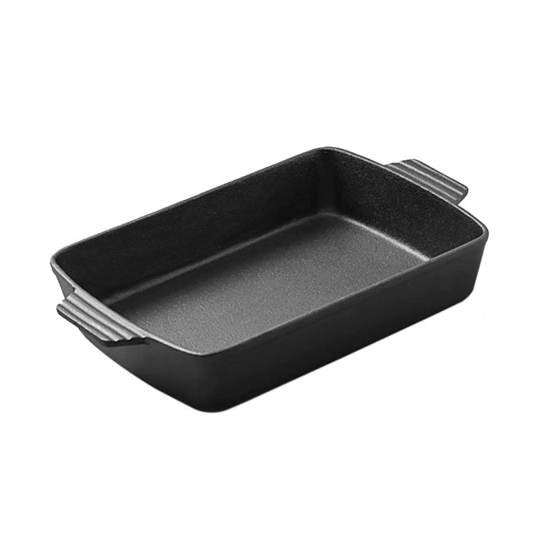 33cm Cast Iron Rectangular Baking Pan With Handles Enameled Interior Non Stick
