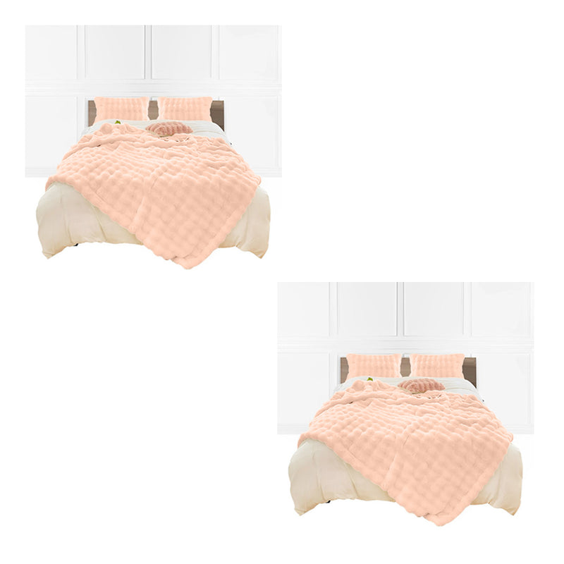 2X Throw Blanket 60X200cm Polyester Faux Rabbit Fur Pink Double Layer