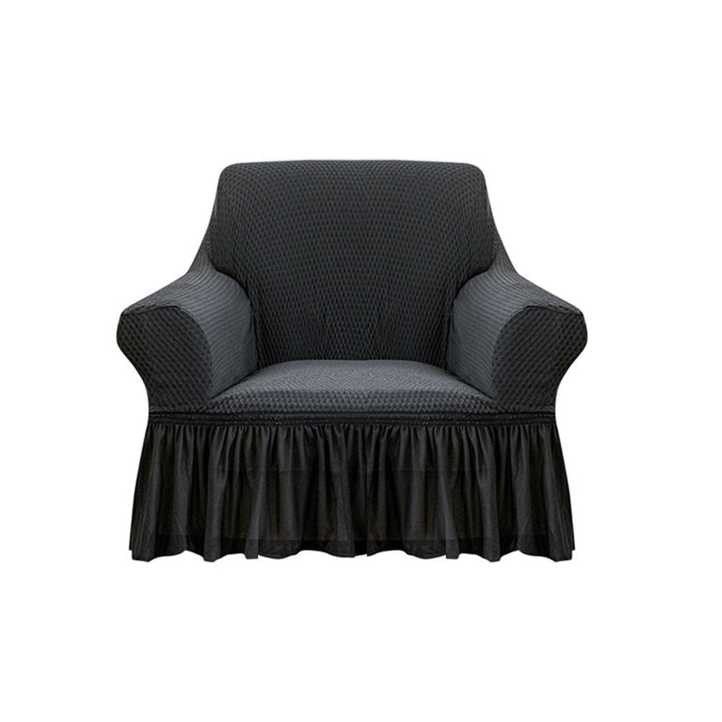 1-Seater Dark Grey High Stretch Ruffle Skirt Polyester Sofa Cover Protector