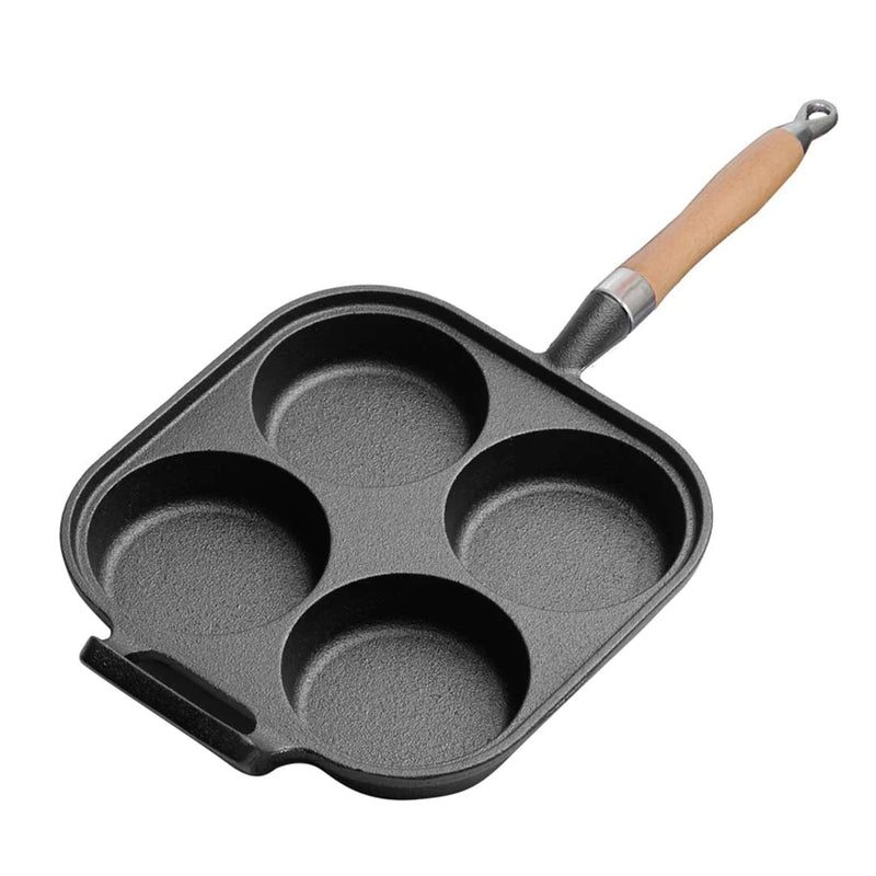 4 Mold Cast Iron Egg Pancake Omelette Pan Wood Handle Non Stick Induction Safe