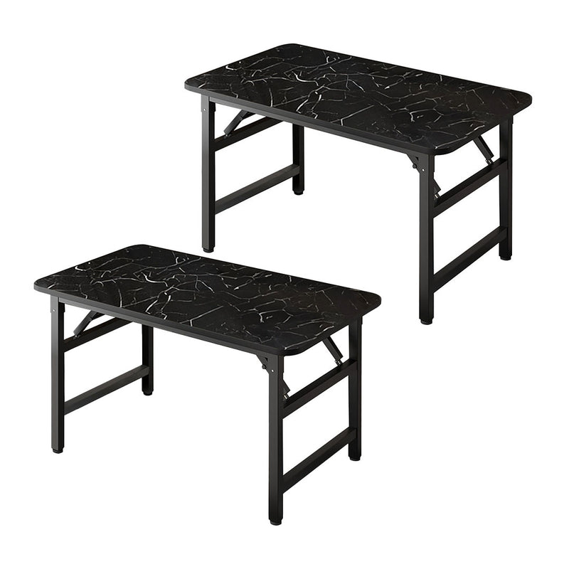 2X Black Stone Foldable Computer Study Table 120x60x75cm Easy Assembly