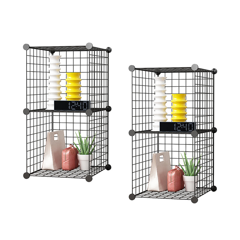 2X Black Portable 2 Tier Cube Storage Organizer Foldable Iron Mesh Shelf