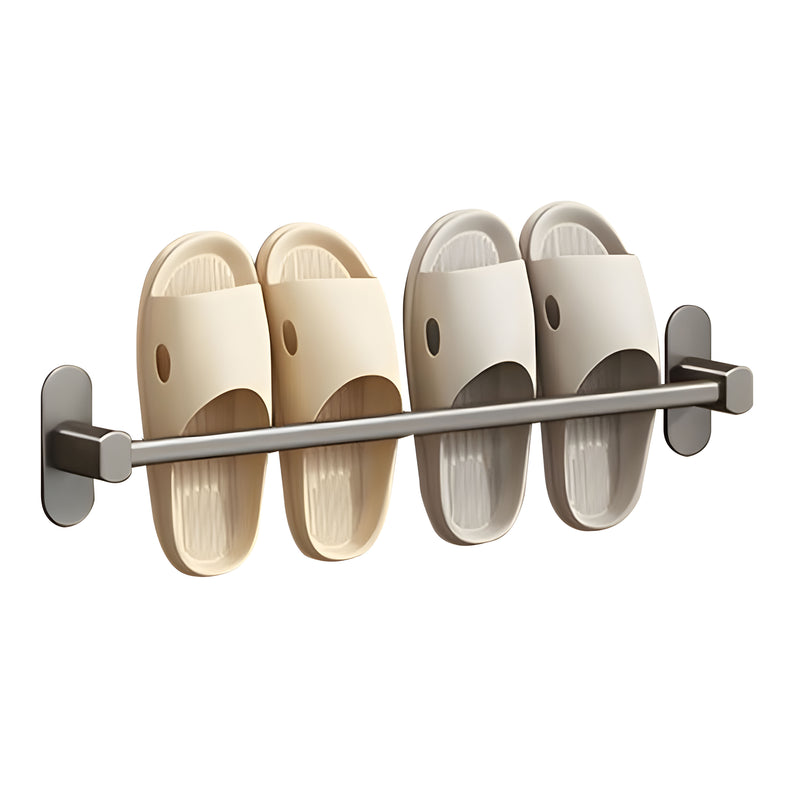49cm Wall-Mounted Aluminum Slipper Rack Adhesive Space-Saving Black Organizer