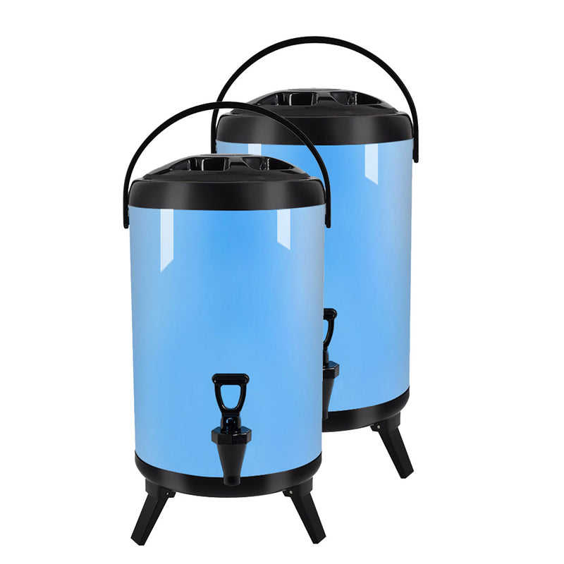 2X 14L Stainless Steel Insulated Beverage Dispenser With Faucet Blue