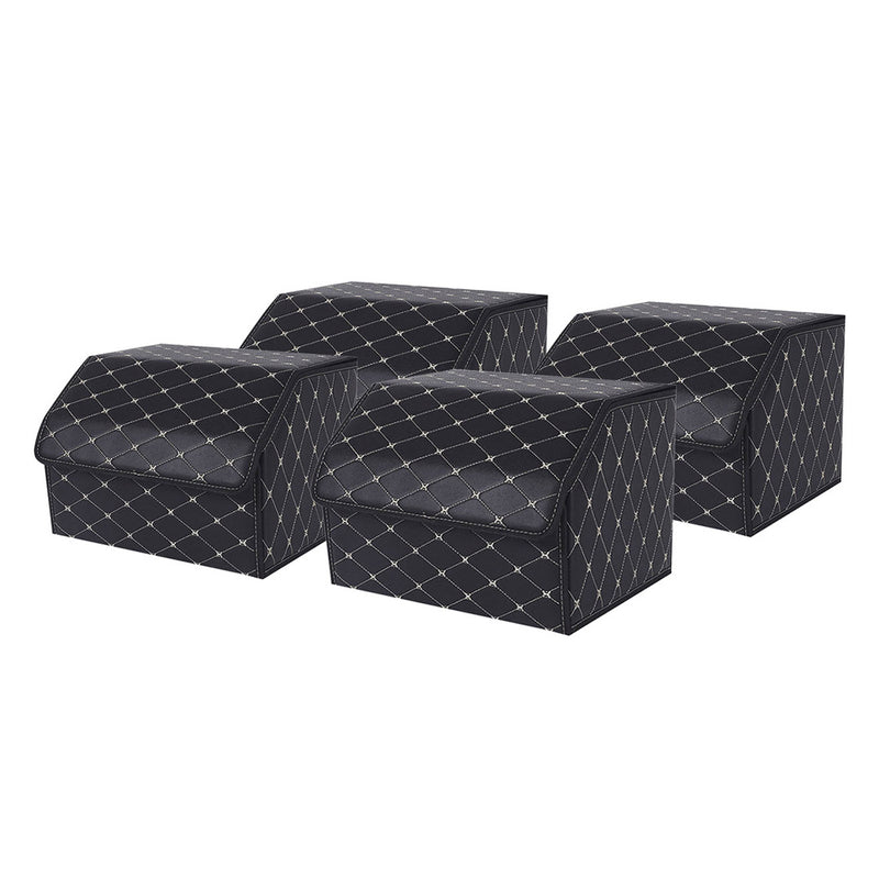 4X Leather Car Boot Organizer 40x30x30cm Collapsible Portable Black Gold Stitch
