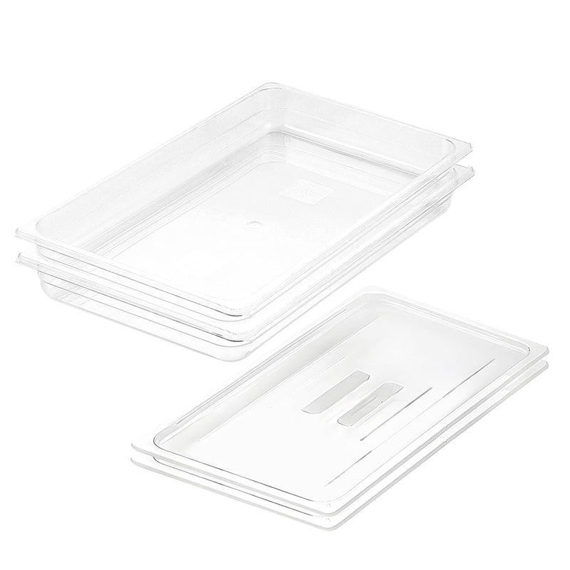 Gastronorm 1/1 Polycarbonate Pan 53x32.5x6.5cm Transparent Bundle of 2 With Lids