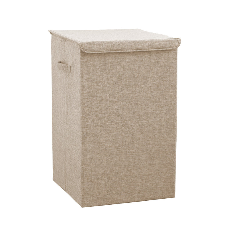 Collapsible Canvas Laundry Hamper Beige 40x40x63cm Portable With Lid Handle