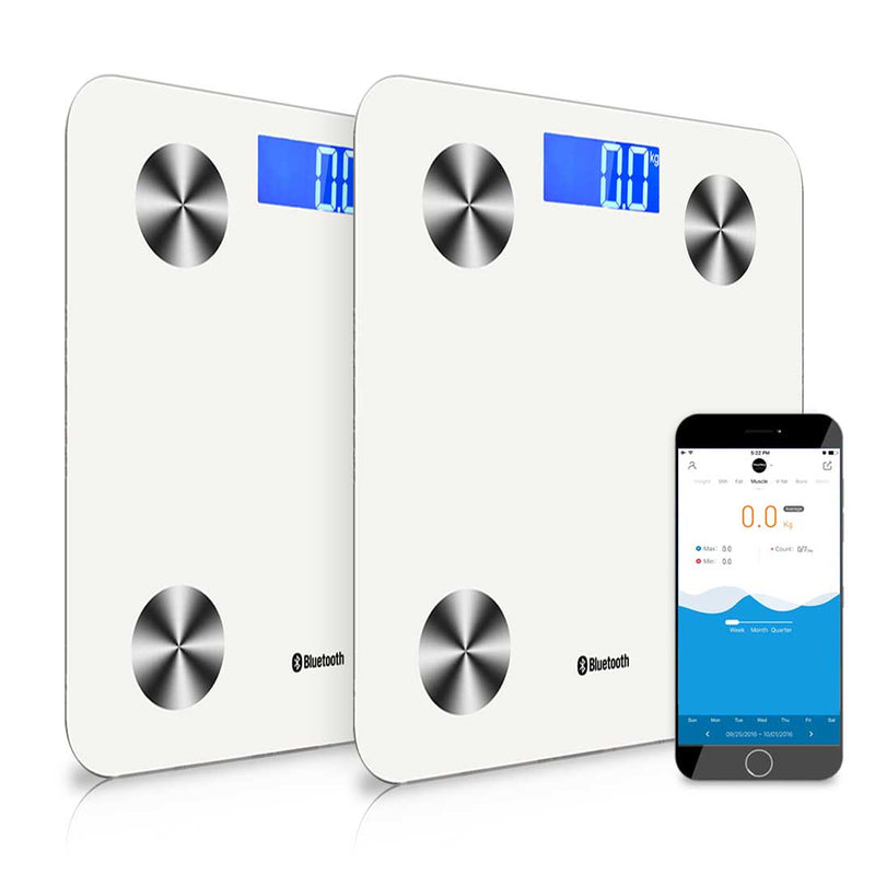 2X Wireless Bluetooth Body Fat Scale LCD Display 180KG White Bathroom Analyzer