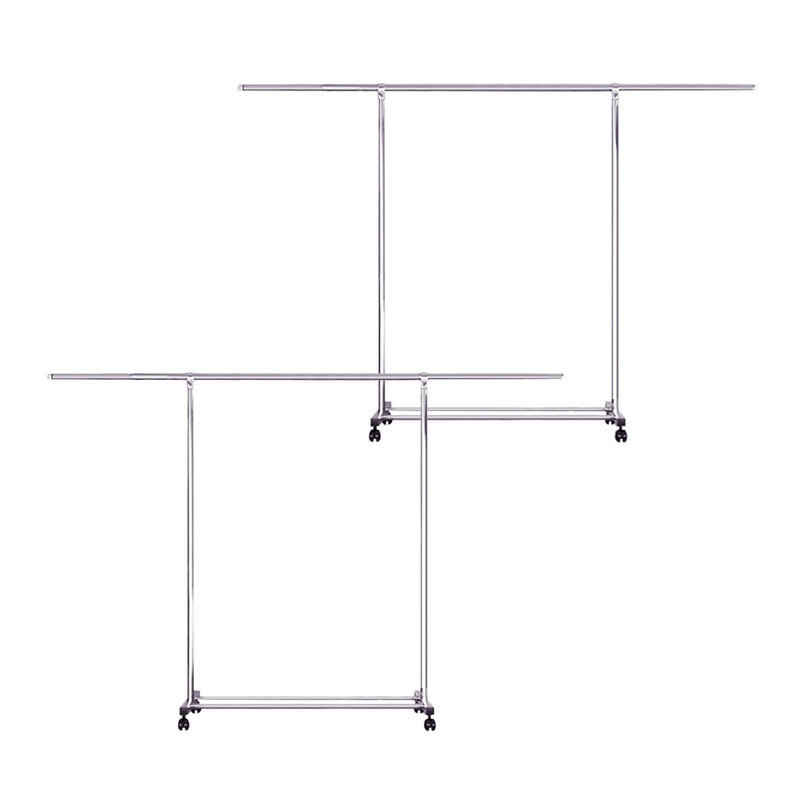 2X Stainless Steel Floor Standing Clothes Rack 240cm Extendable With Wheels