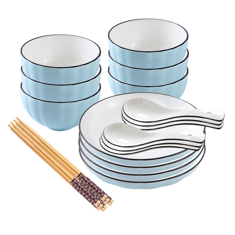 Blue Ceramic Dinnerware Set of 10 4.5 Inch Bowl 7.5 Inch Plate Stackable