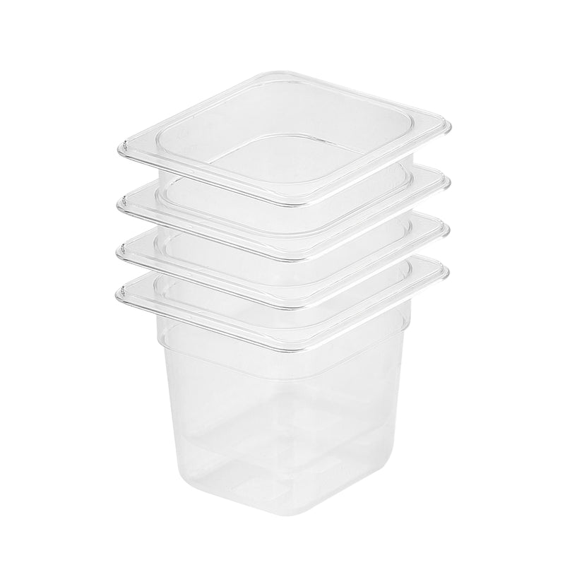 1/6 Gastronorm Pan 150mm Clear Polycarbonate Dishwasher Safe Bundle of 4