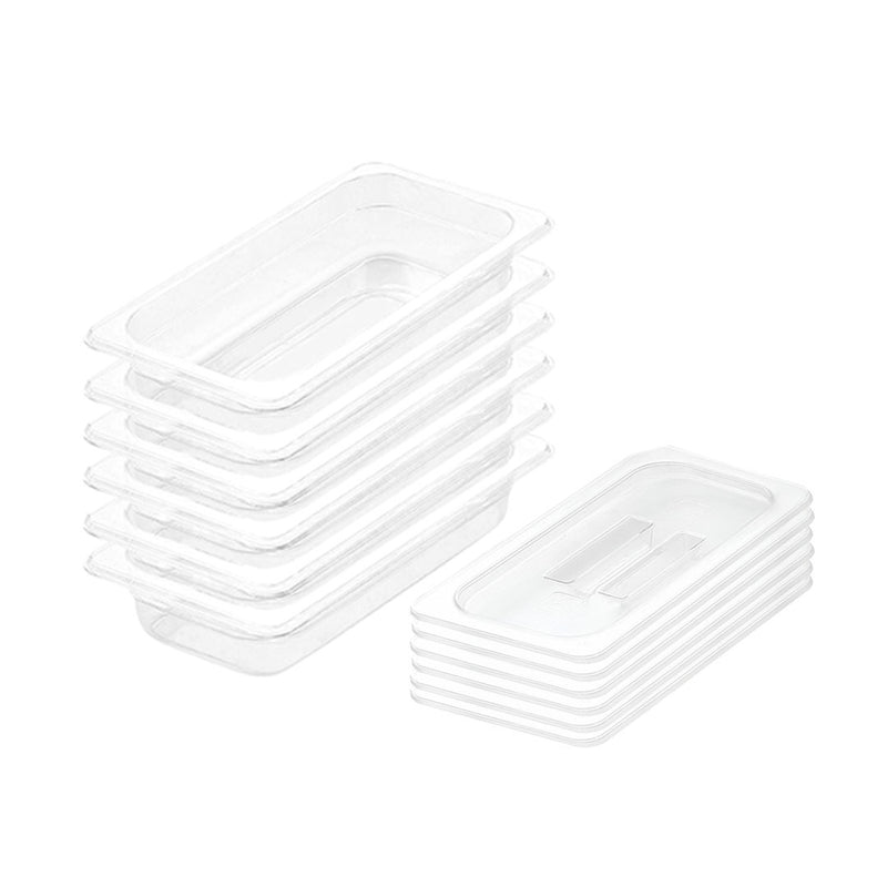 Clear Gastronorm 1/3 Food Tray Set of 6 Polycarbonate with Lids 65mm
