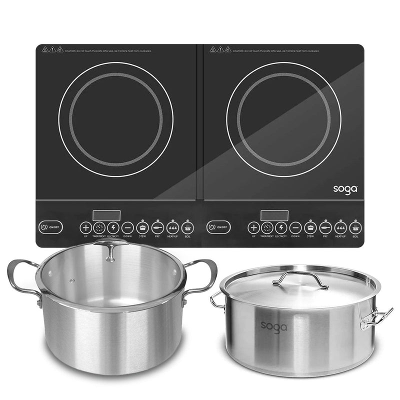 Dual Burners Induction Cooktop 17L Stainless Steel Stockpot 28cm 30cm Casserole