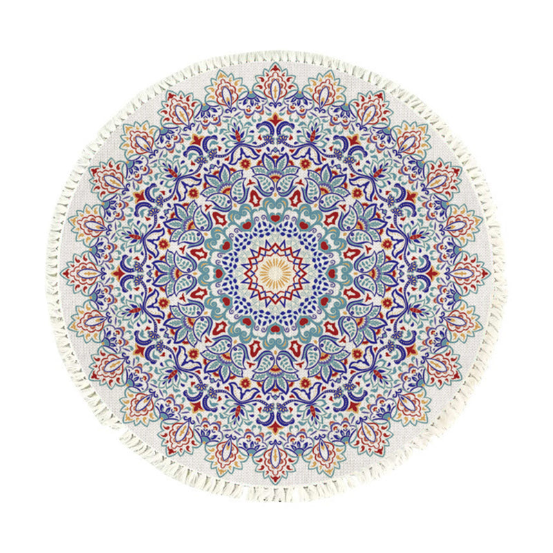 120cm Round Mandala Area Rug Polyester Plush Thick Anti Slip Multicolor