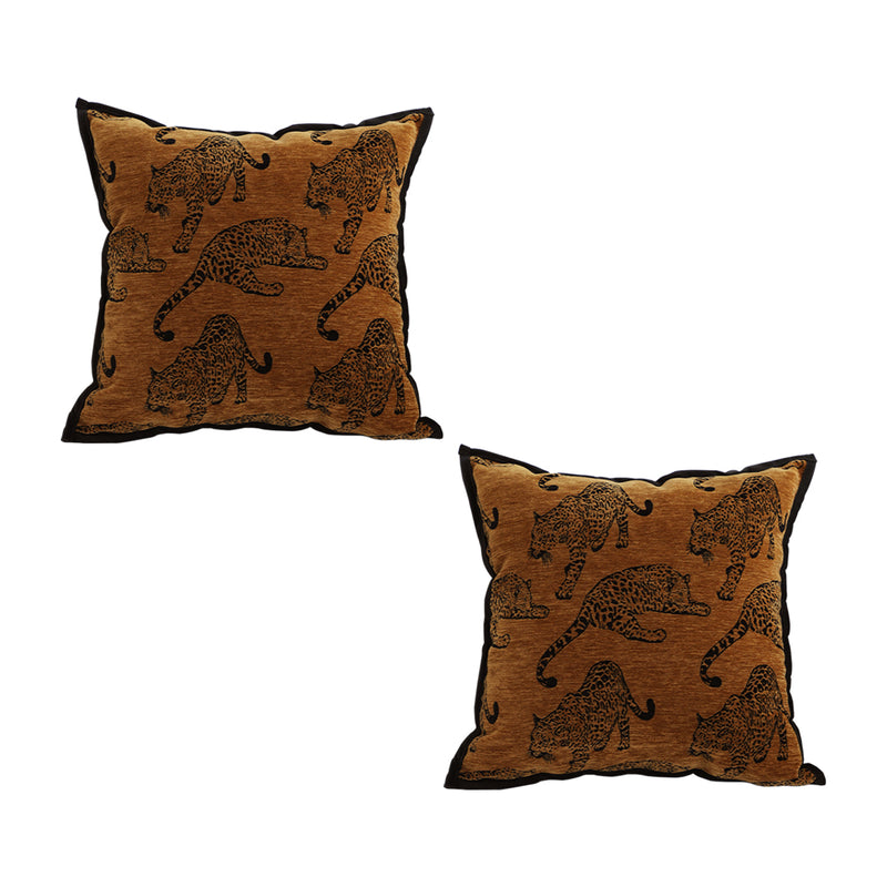 2X Polyester Throw Pillow 45cm Square Leopard Dark Brown Retro Decorative